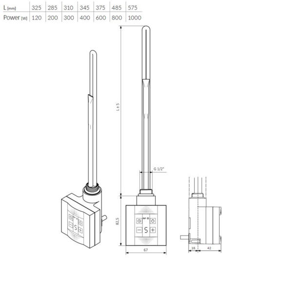 Terma KTX 4 Blue - Rozmery