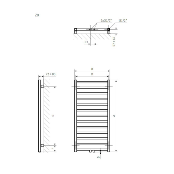 Terma Step dizajnový radiátor - rozmery