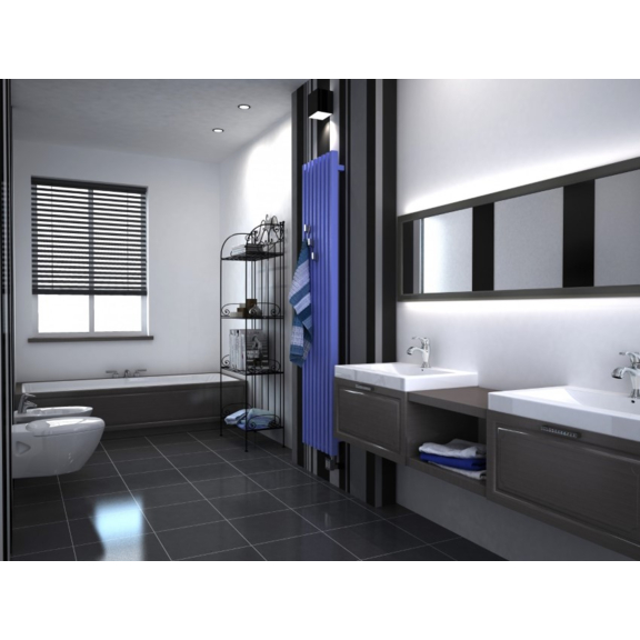 TERMA Triga E dizajnový radiátor RAL5012 v interiéri