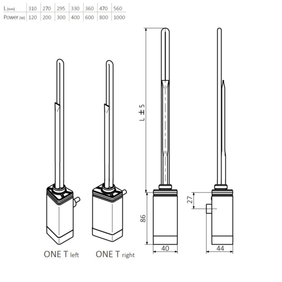 Elektrický regulátor Terma ONE T - rozmery