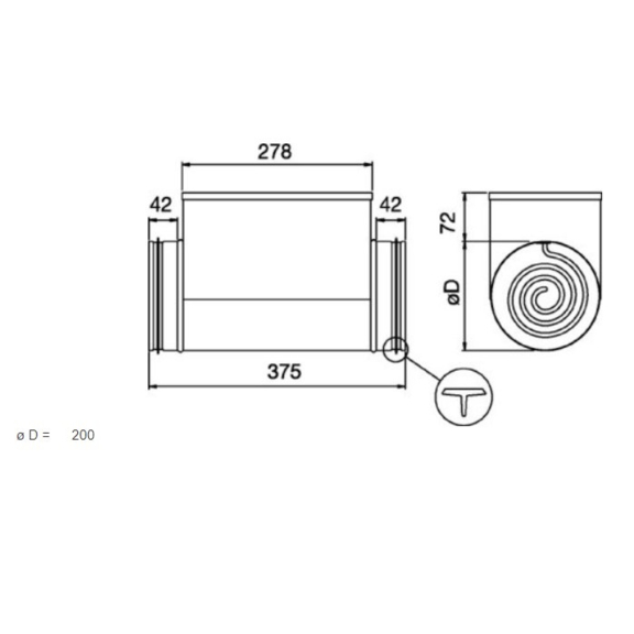 Systemair CBM 200-3,0 elektrický ohrievač do kruhového potrubia - rozmery