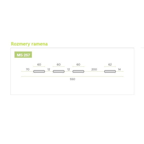 MS 257 Nastaviteľná konzola pre nástennú montáž rozmery ramena