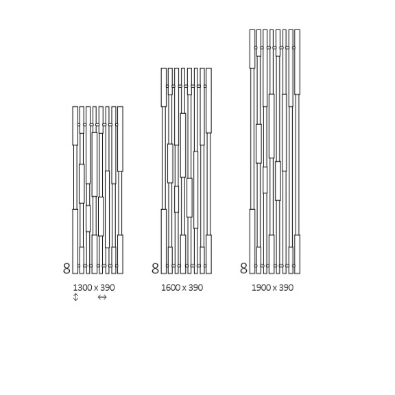 TERMA Cane dizajnový radiátor Dostupné veľkosti