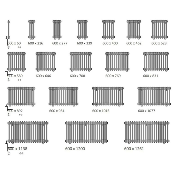 TERMA Stylos vodný dizajnový radiátor - dostupné veľkosti