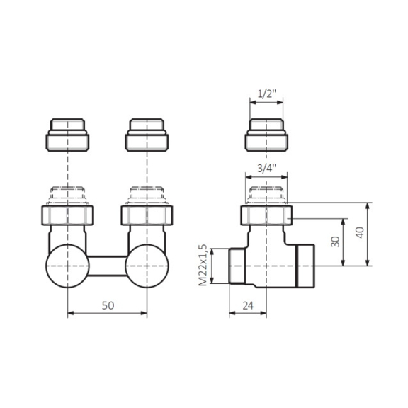 Terma rohová stredová sada s dvojitou spiatočkou a hlavicou Slim - Schéma