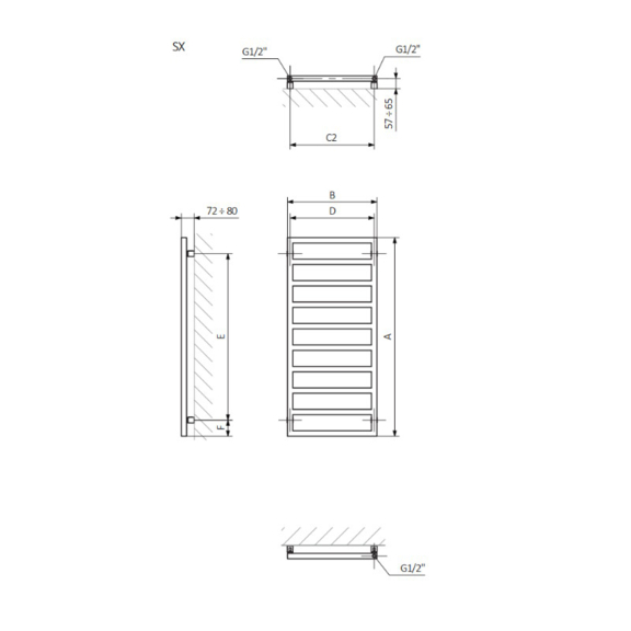 Terma Grid dizajnový radiátor - rozmery