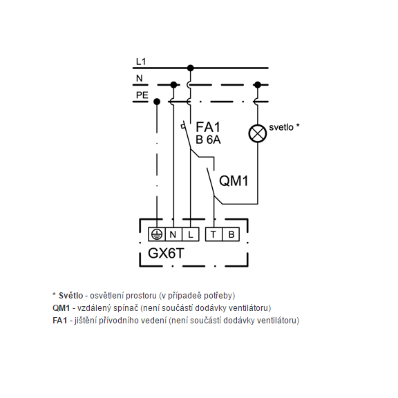 Ventilátor Xpelair GX 6 T - schéma zapojenia