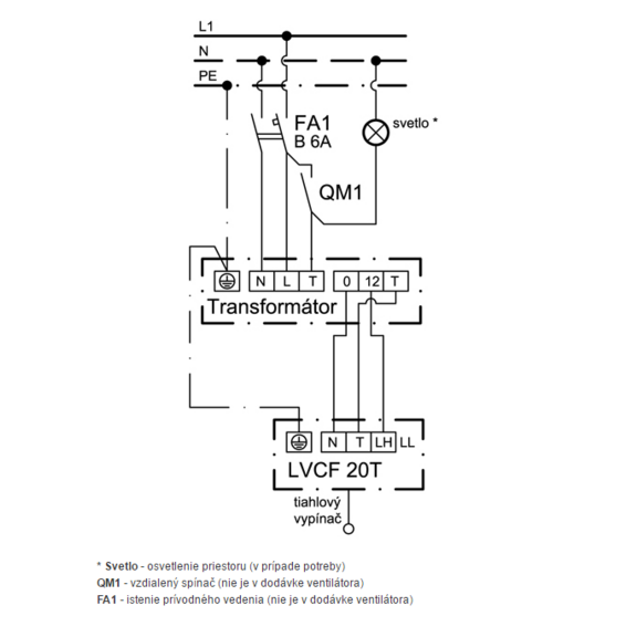 Ventilátor Xpelair LVCF 20 T Premier - schéma zapojenia