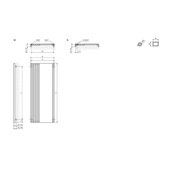 TERMA Triga M dizajnový radiátor so zrkadlom Schéma