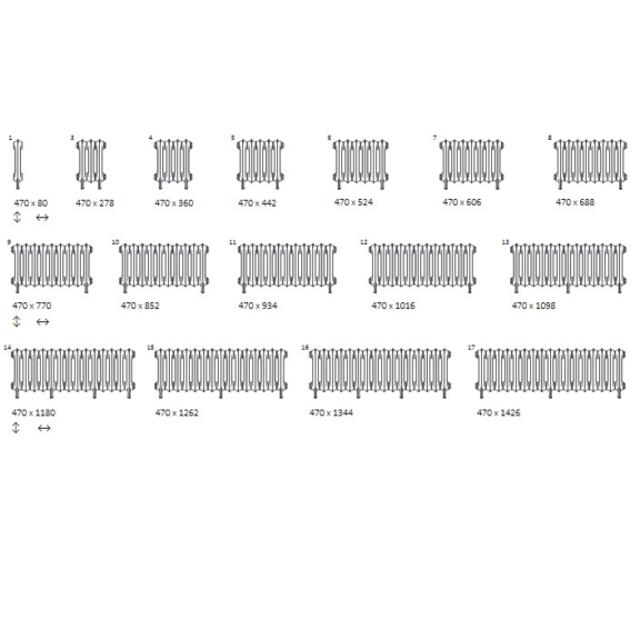 TERMA Oxford článkový radiátor 470 dostupné rozmery