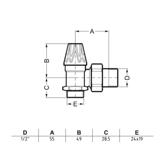 Terma Artistic rohová termostatická sada ventilov - rozmery
