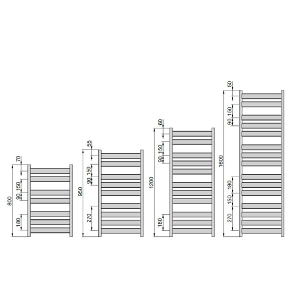 ZEHNDER Zeta dizajnový radiátor - rozmery