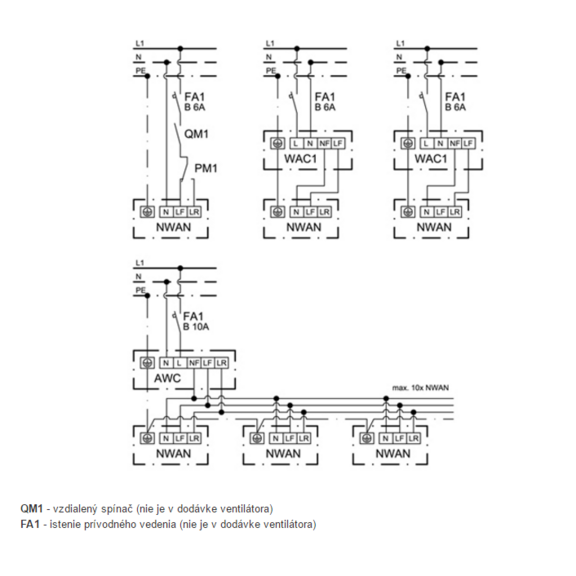 Ventilátor Xpelair NWAN 36 - schéma zapojenia