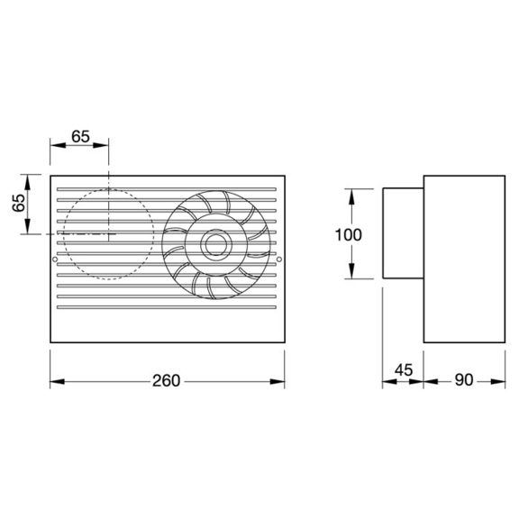 Ventilátor Systemair CBF 100LS - rozmery
