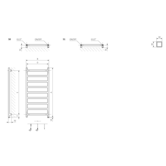 TERMA Simple One dizajnový radiátor Schéma