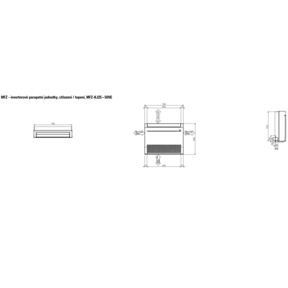 Mitsubishi MFZ-KJ25 – 50VE - rozmerová schéma