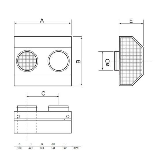 Systemair CVVX 125 mriežka - Rozmery