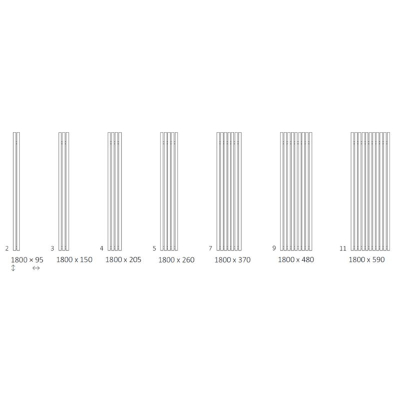 TERMA Rolo Room E dizajnový radiátor - rozmery
