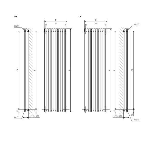 TERMA Tune VWD dizajnový radiátor Schéma2