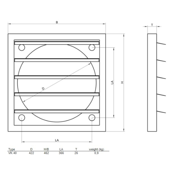 Systemair VK-40 žalúzia - rozmery