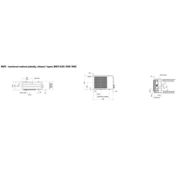 Mitsubishi MUFZ-KJ25 / 35VE / VEHZ - rozmerová schéma