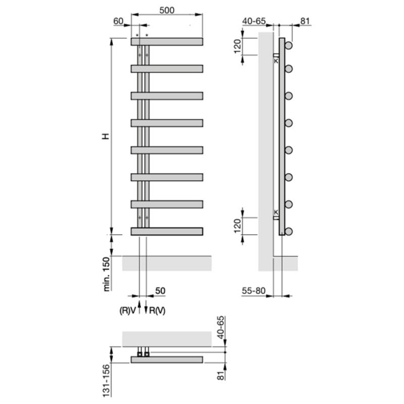 Zehnder Chime dizajnový radiátor - rozmery