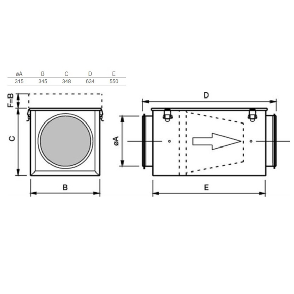 Systemair FFR 315 filtračná kazeta pre kruhové potrubie - rozmery