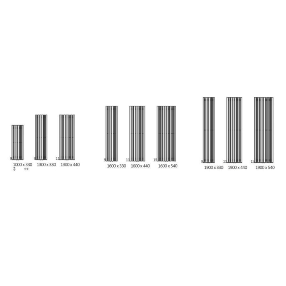 TERMA Sherwood V dizajnový radiátor Dostupné veľkosti