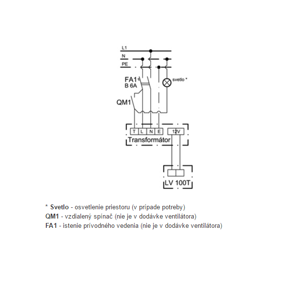 Ventilátor Xpelair LV 100 T - schéma zapojenia