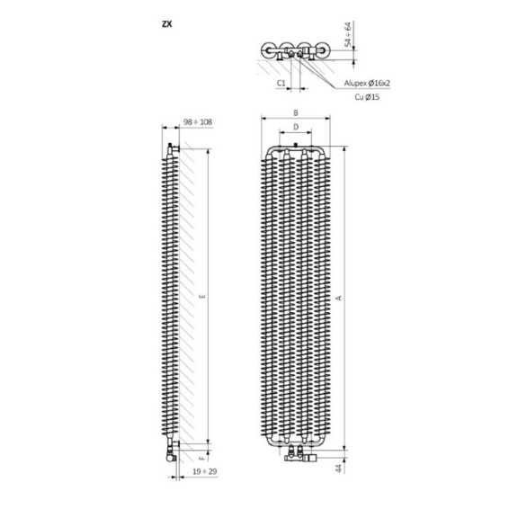 TERMA Ribbon V retro radiátor Schéma