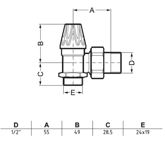 Terma Classic Art rohová sada ventilov - schéma