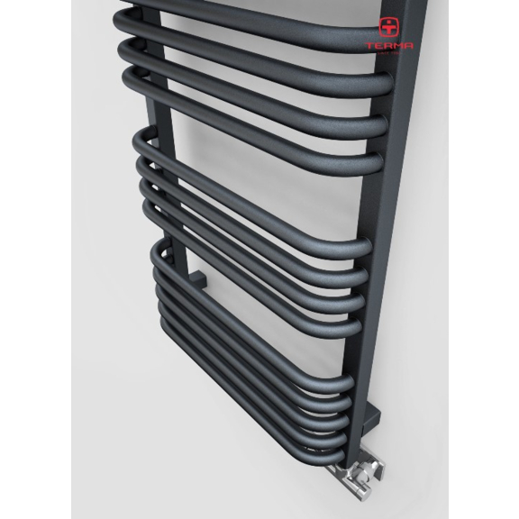 TERMA Alex ONE dizajnový radiátor 1140x600 farba Modern Grey detail zboku