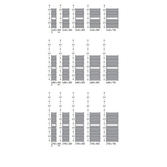 TERMA Lima kúpeľňový radiátor Dostupné veľkosti2