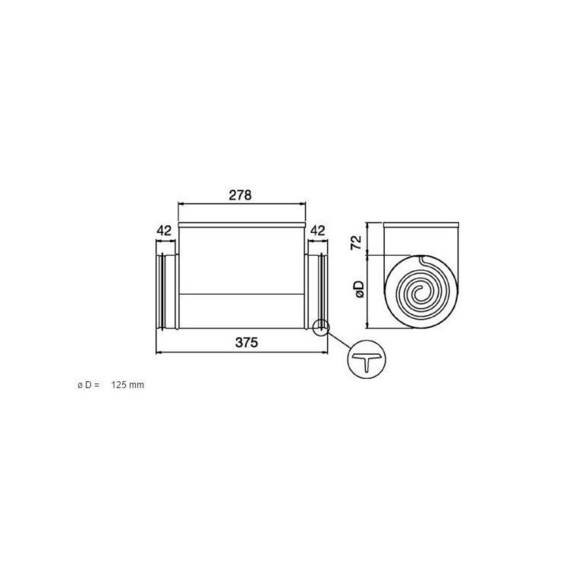 Systemair CB 125-0,6 elektrický ohrievač do kruhového potrubia - Rozmery