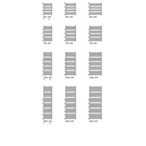TERMA Marlin kúpeľňový radiátor Dostupné veľkosti