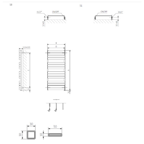 TERMA Warp T ONE dizajnový radiátor Schémy k inštalácii