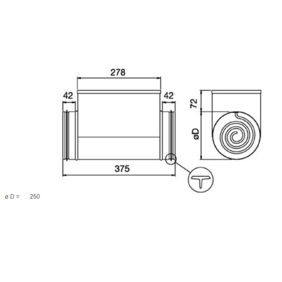 Systemair CBM 250-3,0 elektrický ohrievač do kruhového potrubia - rozmery