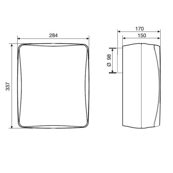 Ventilátor EBB 100 N S - rozmery