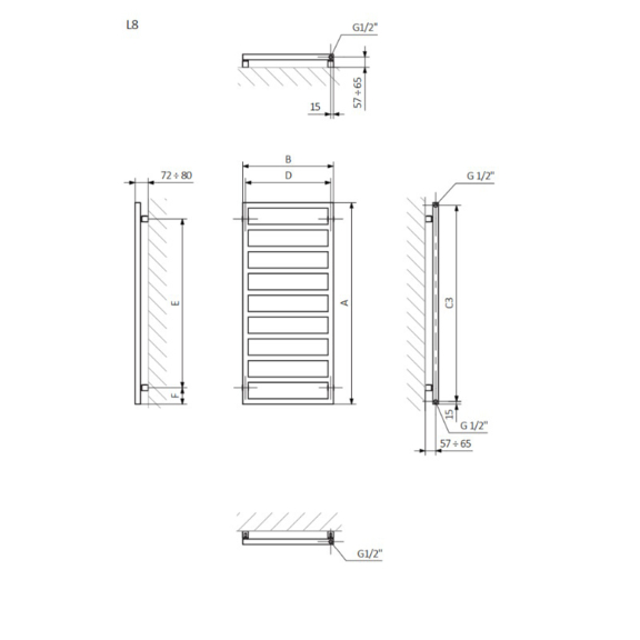 Terma Grid dizajnový radiátor - rozmery