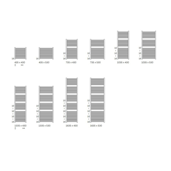 TERMA Mike dizajnový radiátor Dostupné rozmery 1