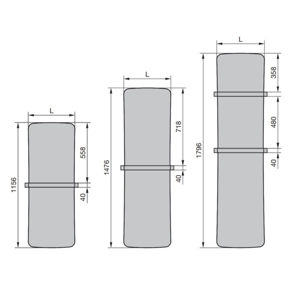 Zehnder Folio Belt dizajnový radiátor - rozmery