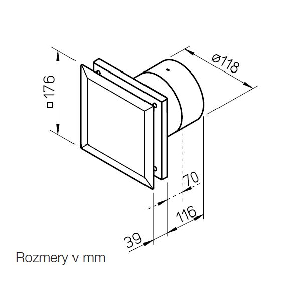 Helios MiniVent M1/120 dvojotáčkový štandardný ventilátor - rozmery