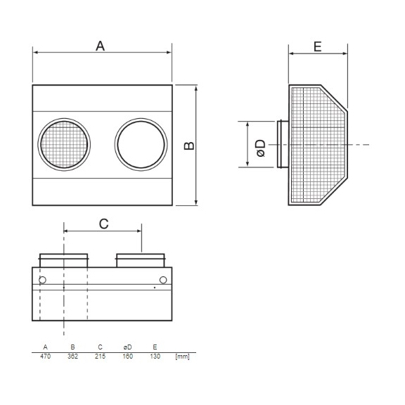 Systemair CVVX 160 mriežka - Rozmery