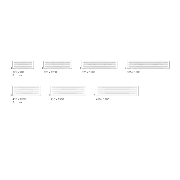 TERMA Aero H dizajnový radiátor Prehľad dostupných veľkostí