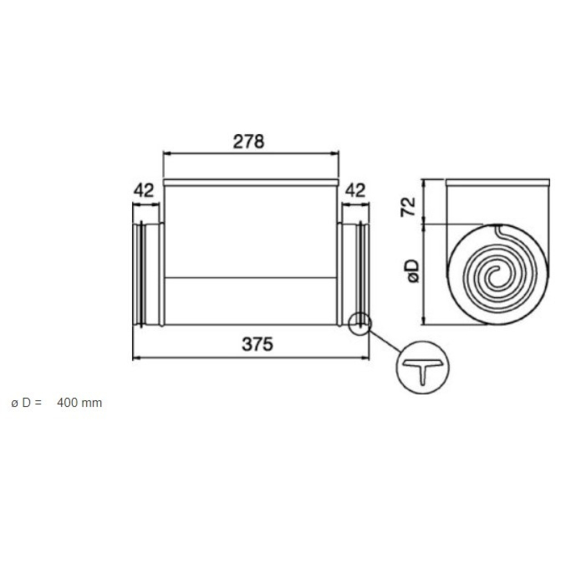Systemair CB 400-12,0 elektrický ohrievač do kruhového potrubia - rozmery