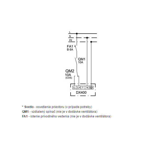 Ventilátor Xpelair DX 400 Premier - schéma zapojenia