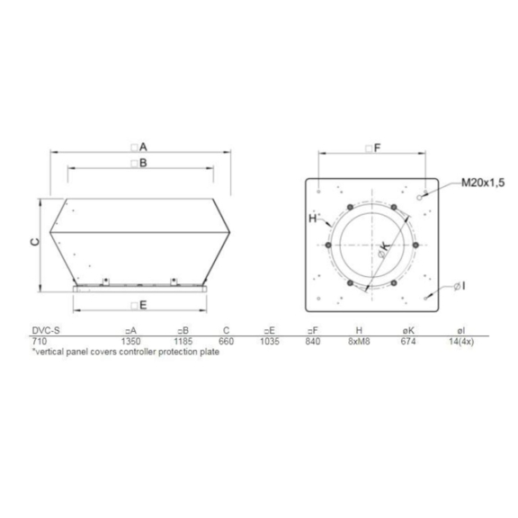 Systemair DVC 710-S strešný ventilátor - rozmery