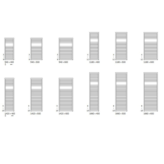 TERMA Lukka kúpeľňový radiátor  Dostupné veľkosti