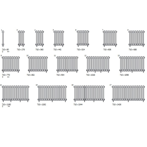 TERMA Oxford článkový radiátor 710 dostupné rozmery