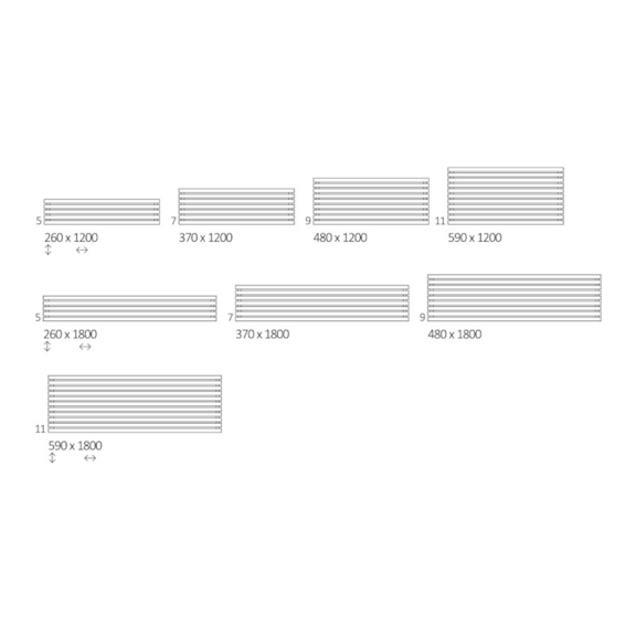 Terma Rolo Room H horizontálny dizajnový radiátor - rozmery